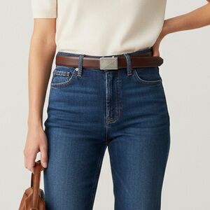 Yves Saint Laurent Brown Leather Belt boho Silver Buckle vintage 36 inch/90cm